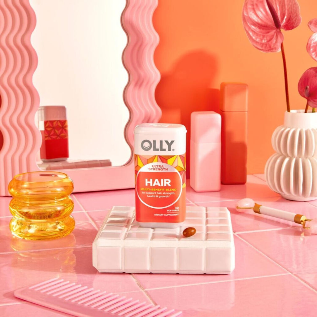 OLLY Ultra Strength Hair Softgels, Supports Hair Health, Biotin, Keratin, Vitamin D, B12, Hair Supplement, 30 Day Supply