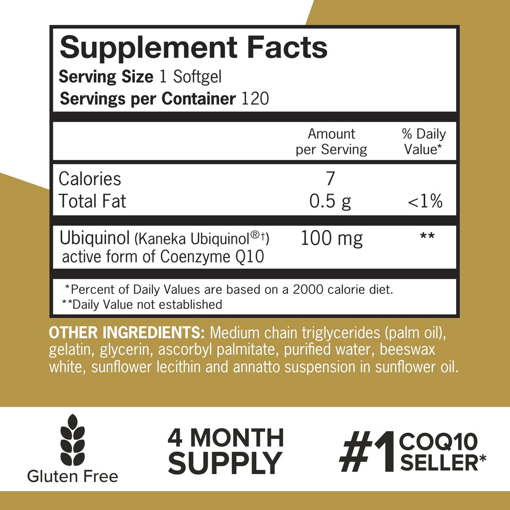 Qunol 100mg Ubiquinol, Powerful Antioxidant for Heart & Vascular Health, Essential for Energy Production