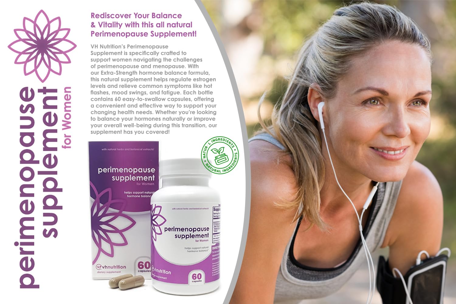 VH Nutrition Perimenopause Supplement for Women | Hot Flash, Mood, and Menstruation Cycle Support | 100% Herbal Formula: Black Cohosh, Vitex, & Shatavari. No Additives, or Fillers VH Nutrition Au supplements