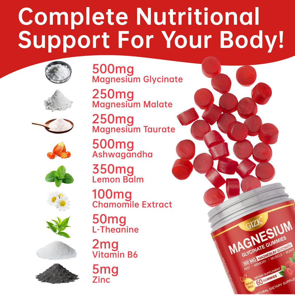 Magnesium Glycinate Gummies 500mg – Sugar Free Magnesium Gummies for Sleep, Stress, Muscle & Nerve Support – for Adults & Kids 4+, Vegan, No Melatonin
