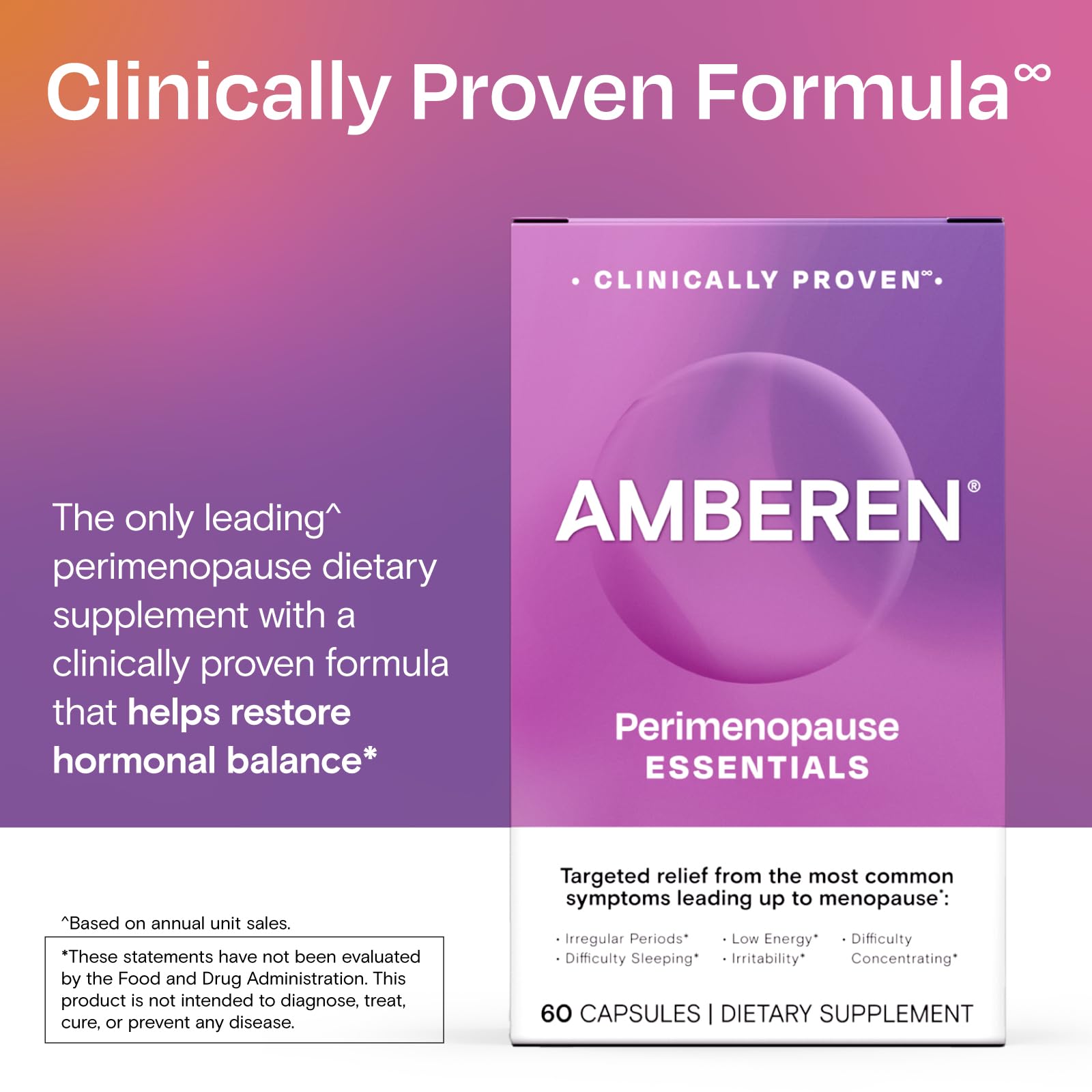 Amberen Perimenopause, Peri-Menopause Multi-Symptom Relief, Vitamin B, Vitamin E & Antioxidants Supplement, Clinically Shown to Help Support Hormone Balance, Hot Flashes & Night Sweats, 60 Count Amberen Au supplements