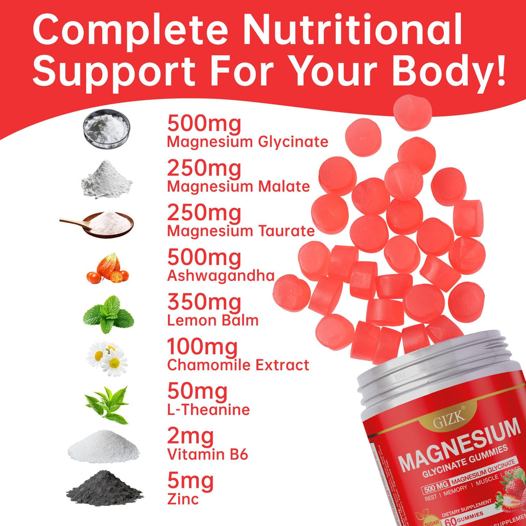 Magnesium Glycinate Gummies 500mg – Sugar Free Magnesium Gummies with L-Theanine - Sleep, Calm, Stress Relief for Adults & Kids 4+