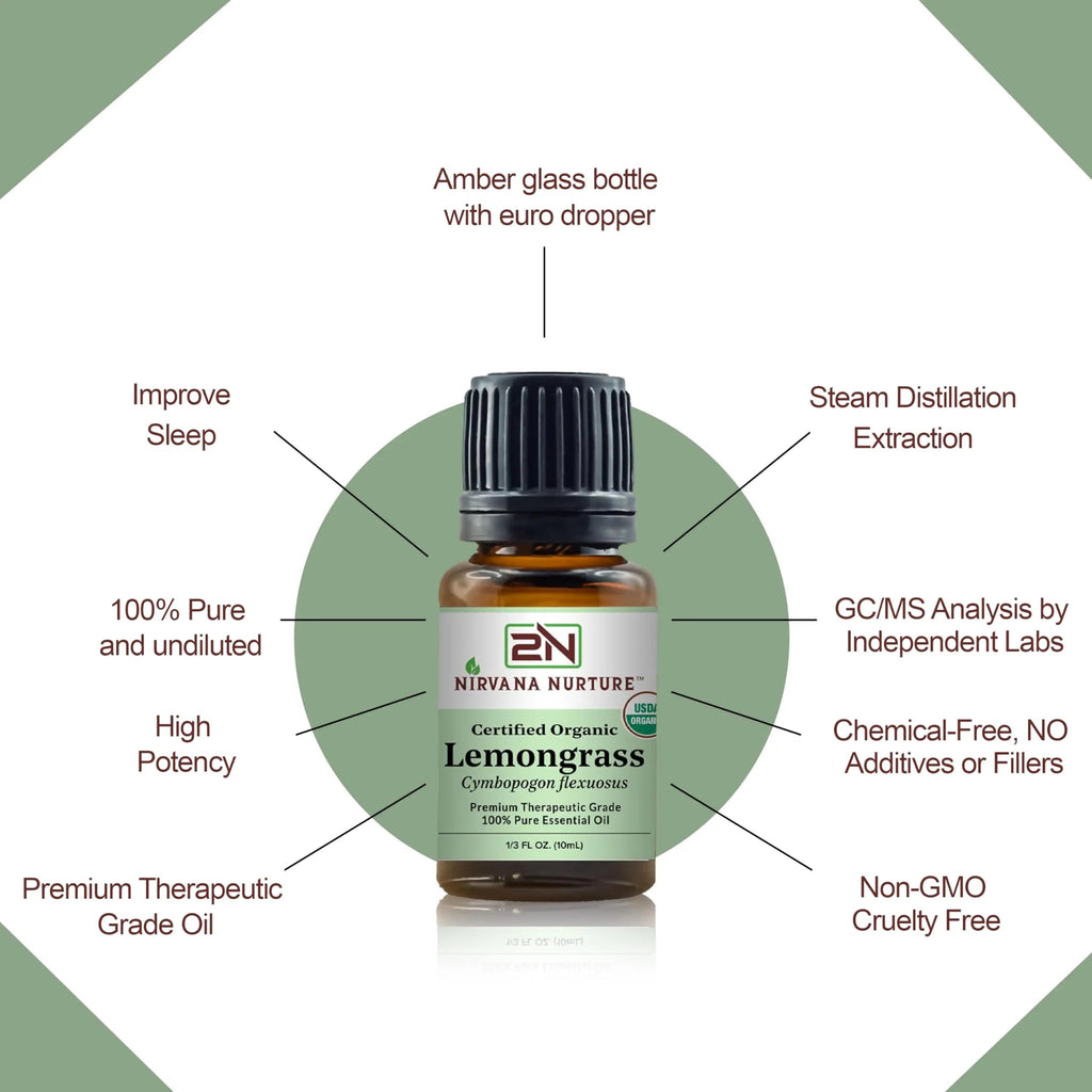 Nirvana Nurture Lemongrass Essential Oil USDA Certified Organic 100% Pure Premium Therapeutic Grade Nirvana Nurture Au supplements
