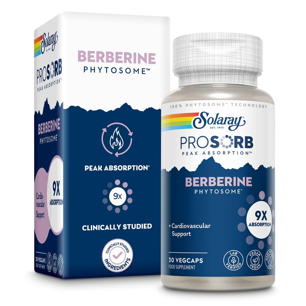 SOLARAY Berberine Phytosome - 9X Absorption and Easy-to-Digest - Standardized to 30% Berberine HCl - Vegan, Made Without Soy