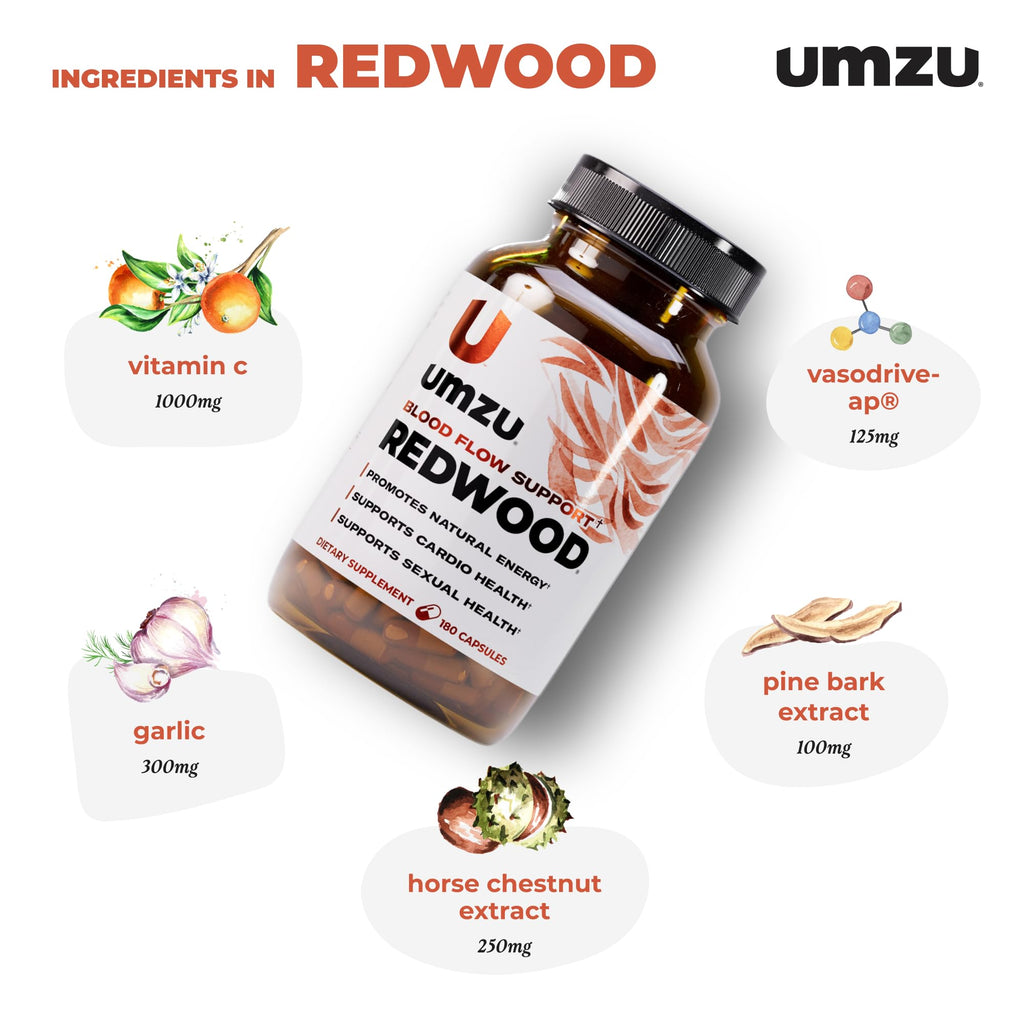 UMZU Redwood Nitric Oxide Booster, (30 Day Supply) – Vitamin C, Garlic & Horse Chestnut – Healthy Circulation & Endurance – Daily Cardiovascular Support Nitric Oxide