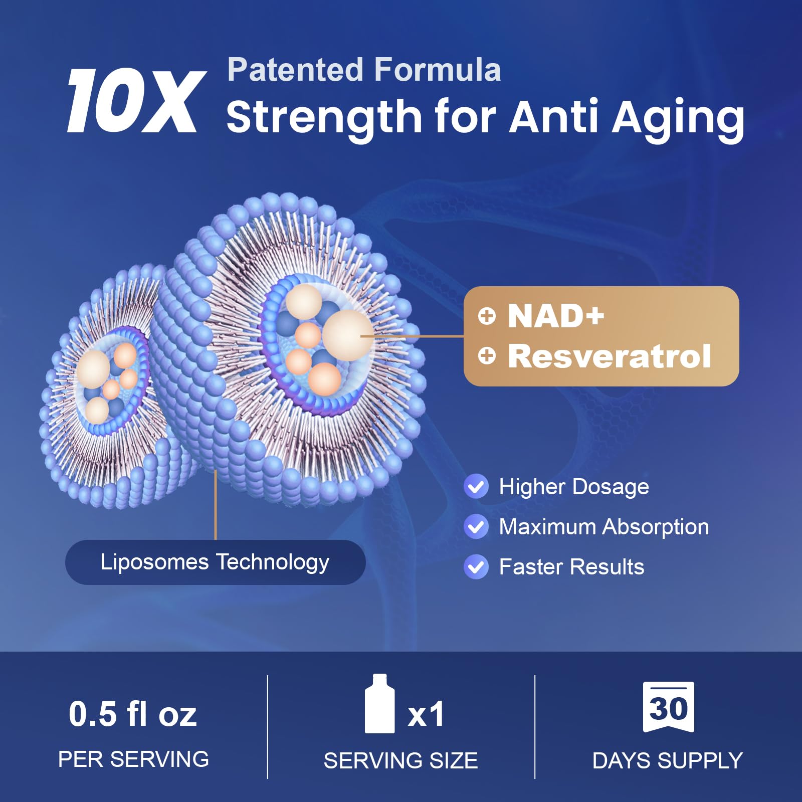 MEGNETA Liposomal NAD+ Supplement with Resveratrol, Anti-Aging, Energy Boost & Cellular Health Support, 15.2 fl. oz NAD Liquid for Men & Women (30 Pouch) MEGNETA Au supplements