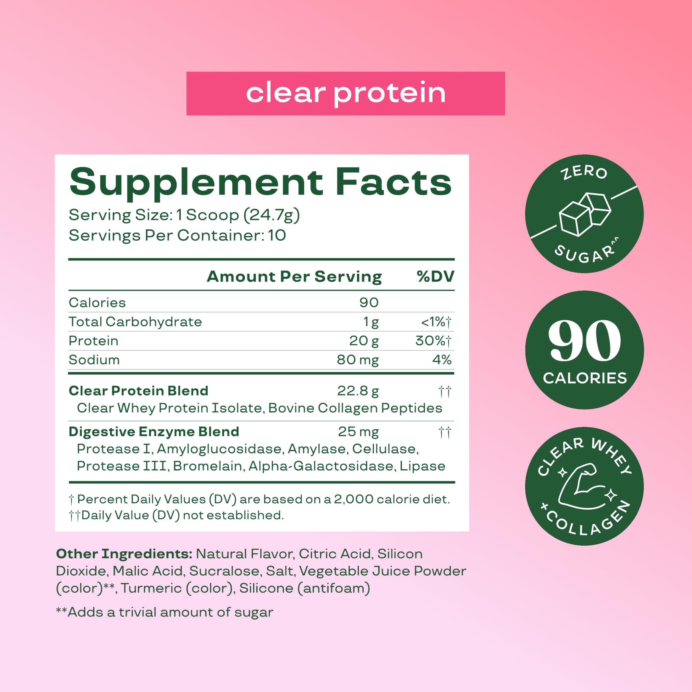 Bloom Clear Protein, Whey Protein Isolate with Collagen Peptides and Digestive Enzymes, 20g Protein, Sugar Free Post Workout Drink Mix, 90 Calories,