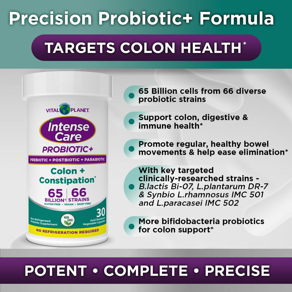 Vital Planet - Intense Care Colon & Constipation Probiotics Plus Organic Prebiotics, Postbiotics, Parabiotics, Complete 4-in-1 Health Supplement for Adults, 65 Billion CFU, 66 Strains, 30 ct Vital Planet Au supplements