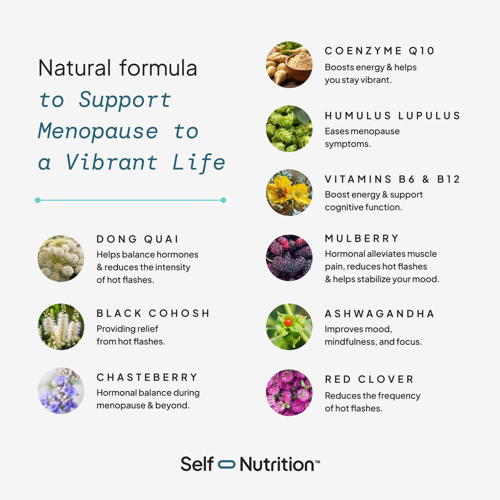 SELF NUTRITION Menopause Support for Women -All-Natural, Hormone-Free Perimenopause & Menopause Support. Unique Blend for Hot Flashes, Mood, Energy, Sleep & More. Vegan, Gluten-Free, 60 Capsules. SELF NUTRITION Au supplements