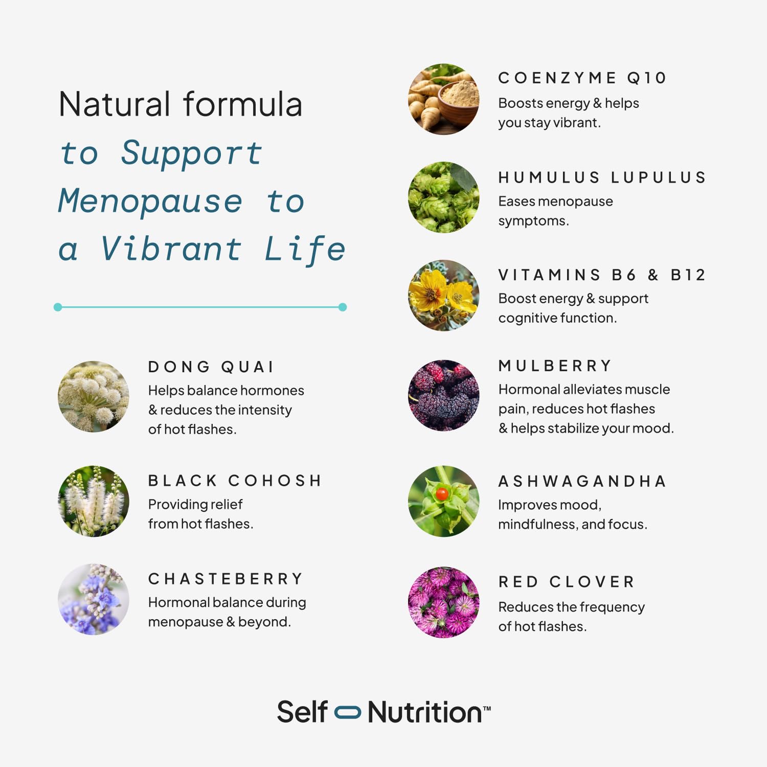 SELF NUTRITION Menopause Support for Women -All-Natural, Hormone-Free Perimenopause & Menopause Support. Unique Blend for Hot Flashes, Mood, Energy, Sleep & More. Vegan, Gluten-Free, 60 Capsules. SELF NUTRITION Au supplements
