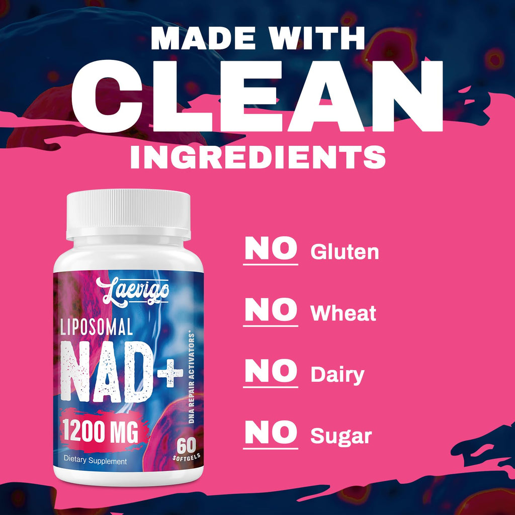 Laevigo Liposomal NAD+ Supplement 1200mg High Absorption, Cellular Energy & Mitochondrial Support, NAD Plus for Longevity & Vitality, Anti-Aging Formula, 60 Softgels Laevigo Au supplements