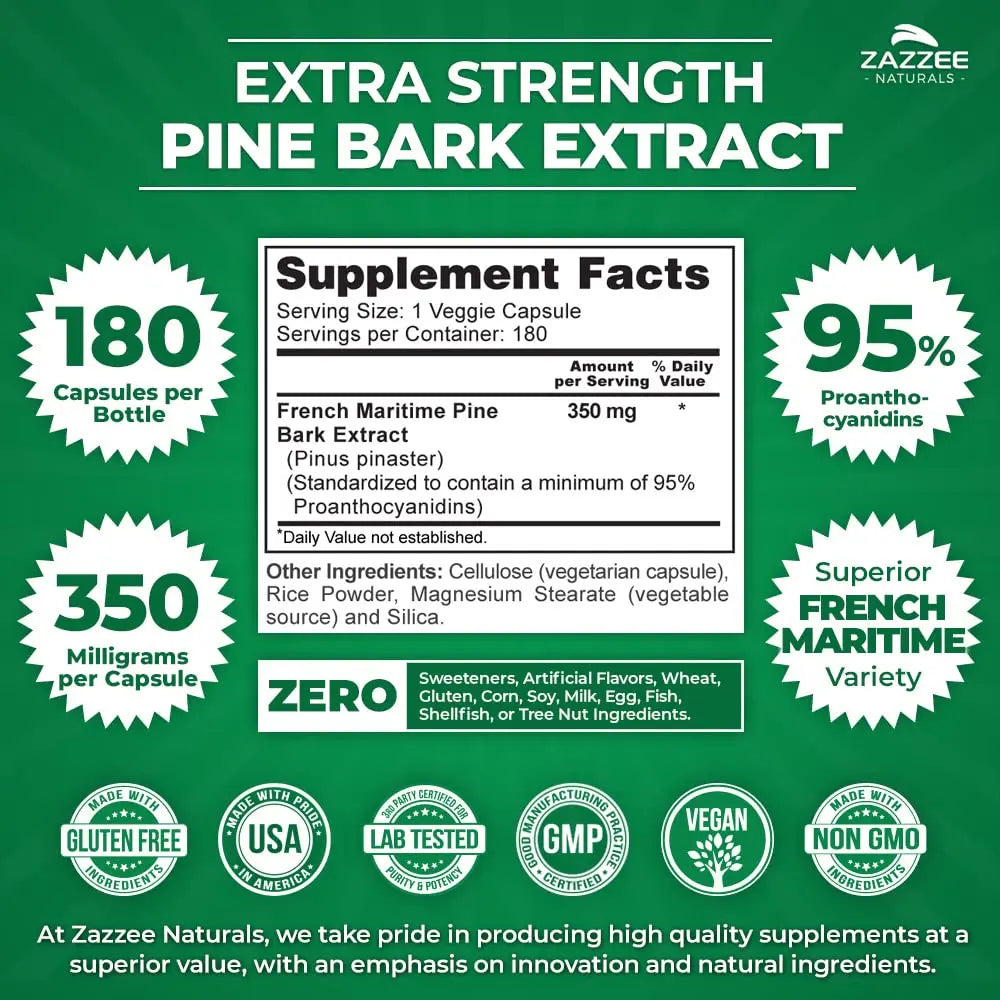 Zazzee Extra Strength French Maritime Pine Bark Extract, 350 mg Per Capsule Zazzee Au supplements