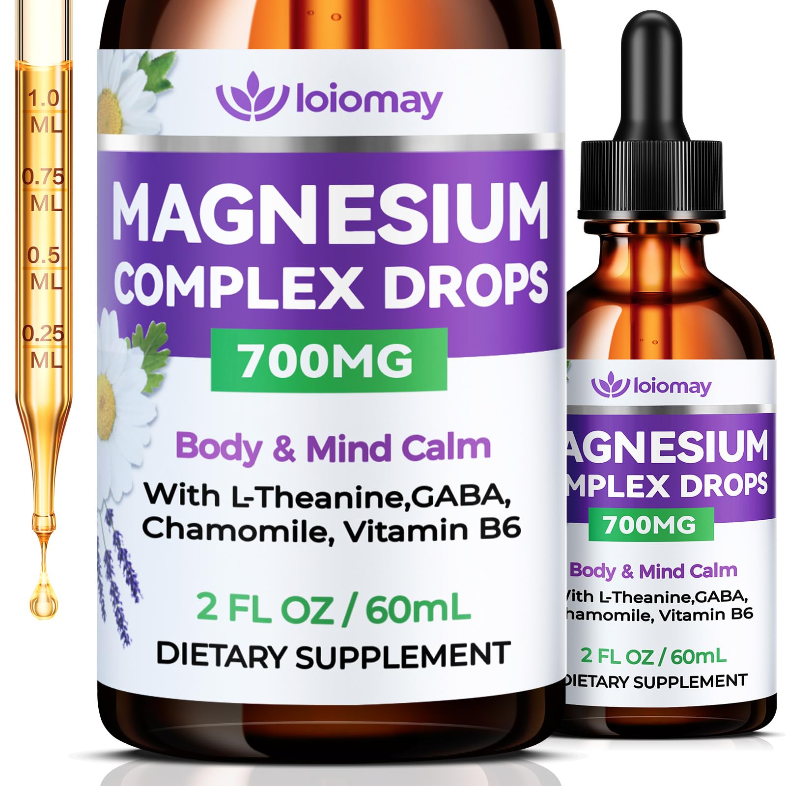 Magnesium Glycinate Liquid Drops for Women & Men, Triple Calm Magnesium Complex Supplement with L-Threonate, Malate, L-Theanine for Kids Adults Calm, Sleep & Mood, Sugar-Free, Natural Flavor, 2 fl oz loiomay Au supplements