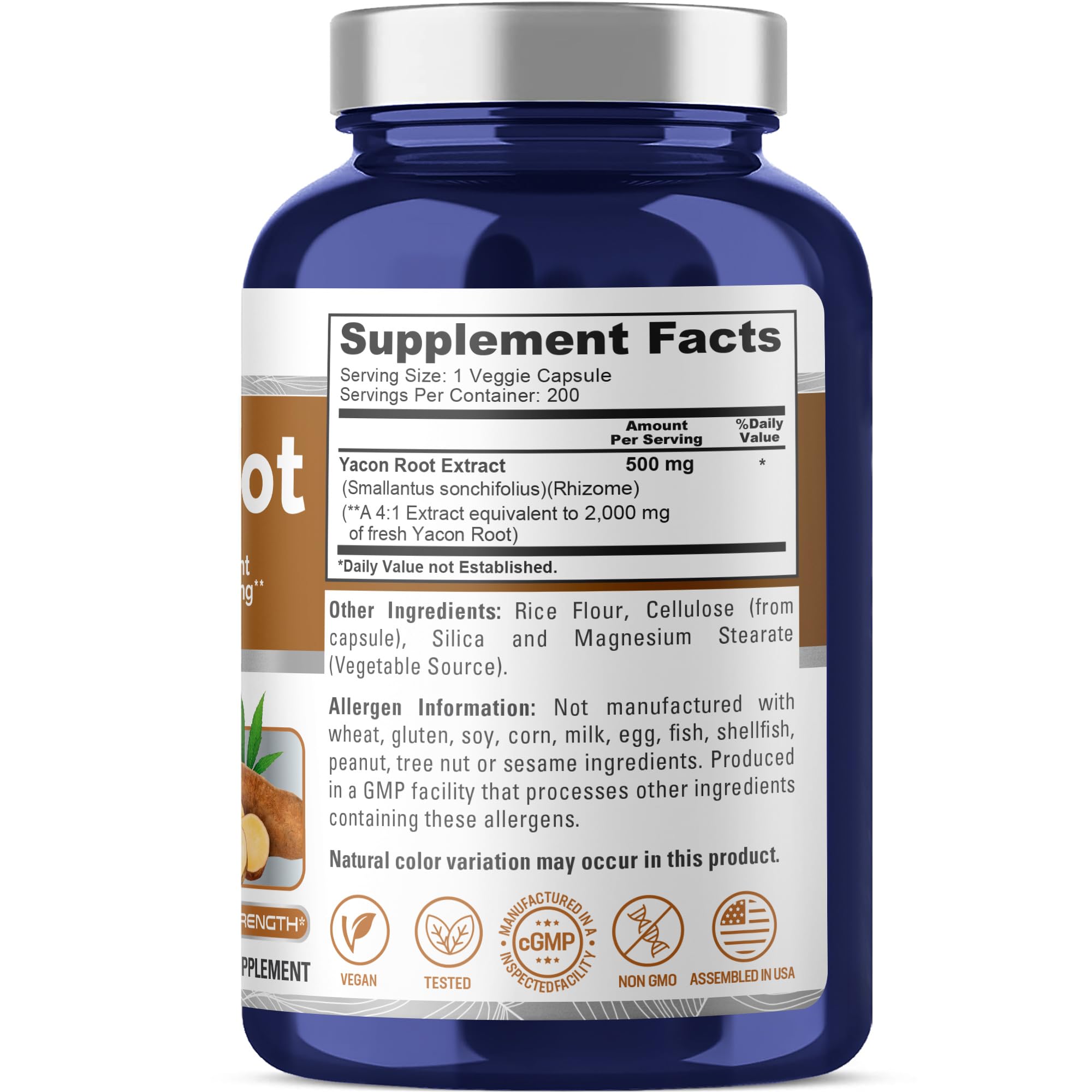 NusaPure Yacon Root Extract 2000mg 200 Vegetarian Capsules (Extract 4:1, Non-GMO, Vegan) NusaPure Au supplements