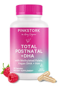 Pink Stork Total Postnatal Vitamins for Women | Vegan DHA, Iron, Folate, B12 | Postpartum Recovery Essentials | Lactation Support for Breastfeeding Moms