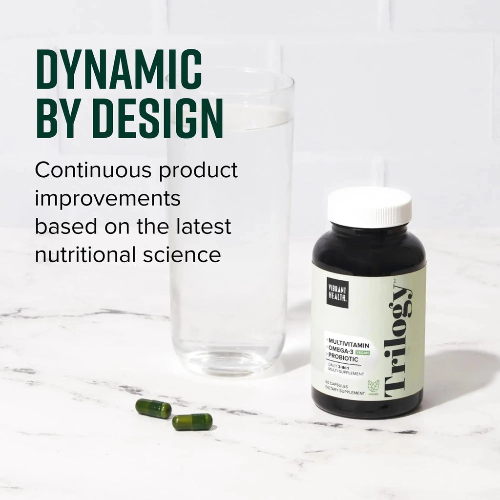 Vibrant Health, Trilogy Vegan, Probiotic Multivitamin with an Essential Blend of Omega-3 from Vegan Algal Oil, Vitamin A, B12, C, D3, E Vibrant Health Au supplements