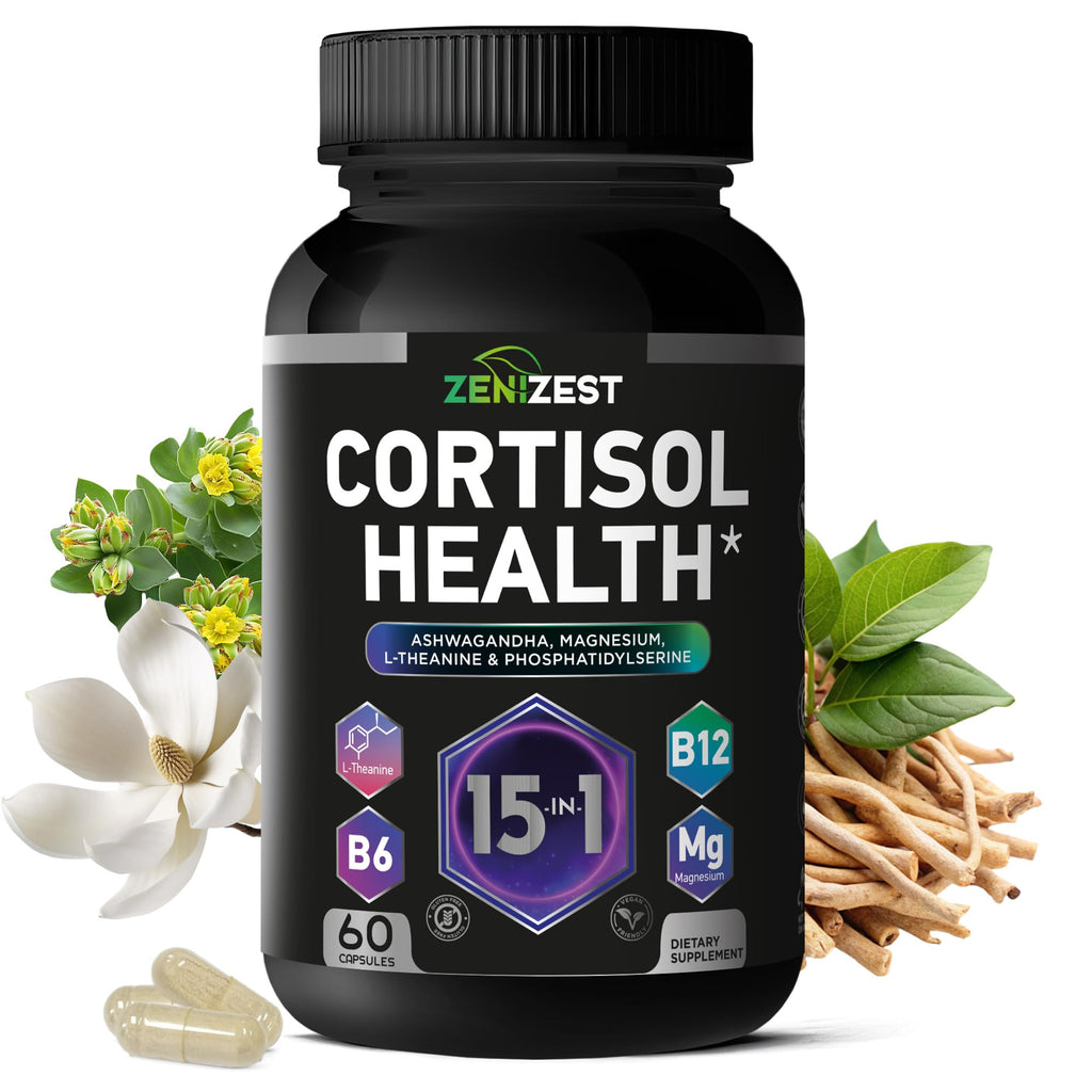 Cortisol Detox Supplement for Women Men - Control & Lower High Cortisol Level - Adrenal Health Balance Cleanse Sleep Stress Support - Magnesium Ashwagandha L-Theanine Cortisol Blocker Reducer ZeniZest Au supplements