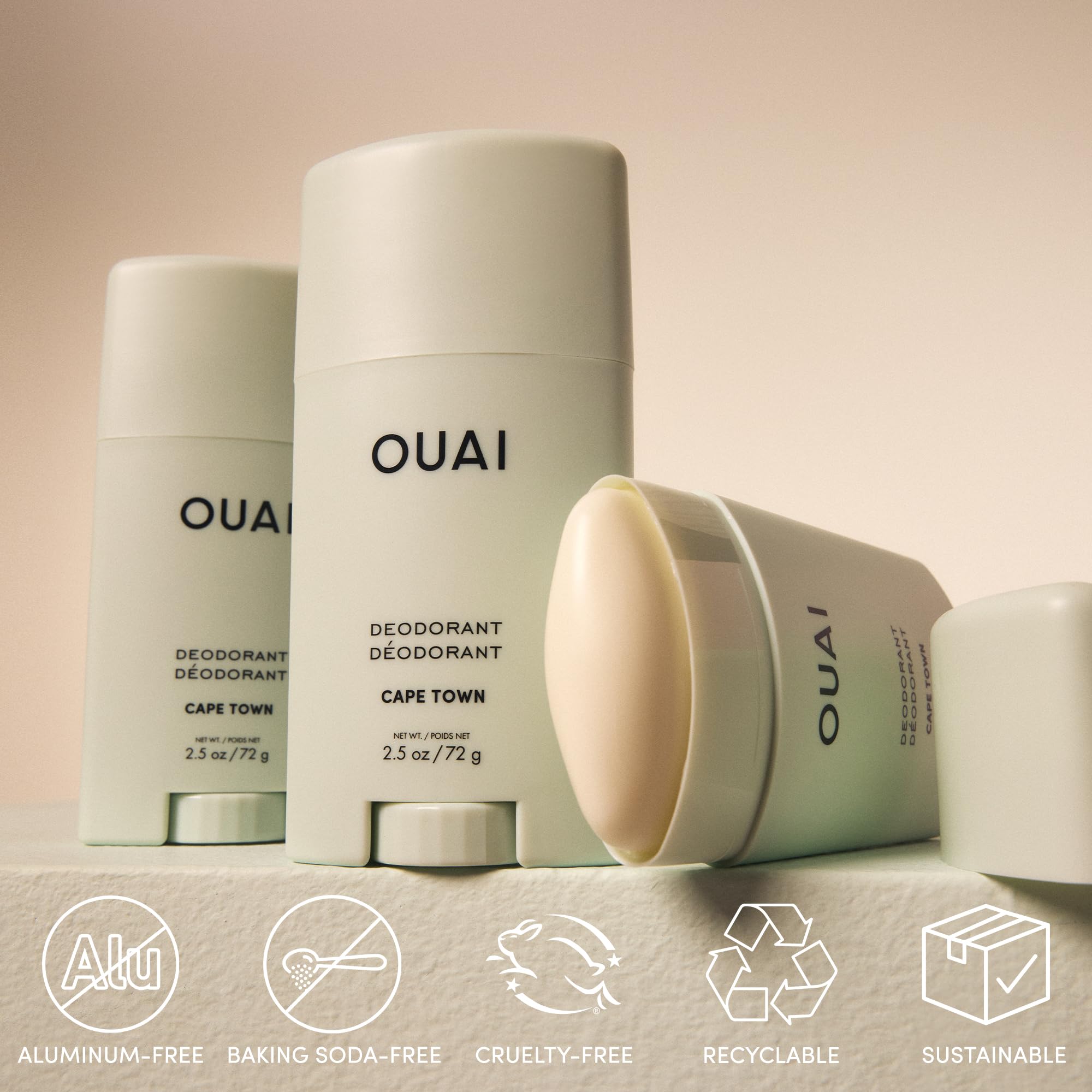 OUAI Aluminum Free Deodorant - Women's Deodorant with 24-Hour Odor Control & Invisible Application - Enriched with Notes of Wet Grass, Ginger, Basil & Green Fig - Cape Town (2.5 oz) OUAI Au supplements