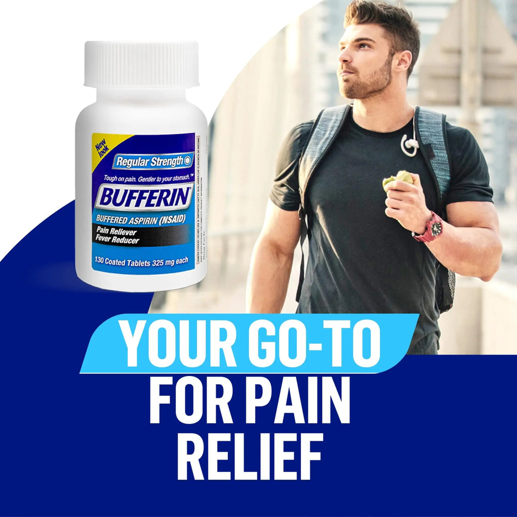 Bufferin Aspirin 325mg, Pain Reliever & Fever Reducer, with 3 Buffering Agents Relieves 7 Types of Pain: Headaches, Back Ache, Arthritis, Muscle Aches & More, for Adults, 130 Coated Tablets, 1-Pack Bufferin Au supplements