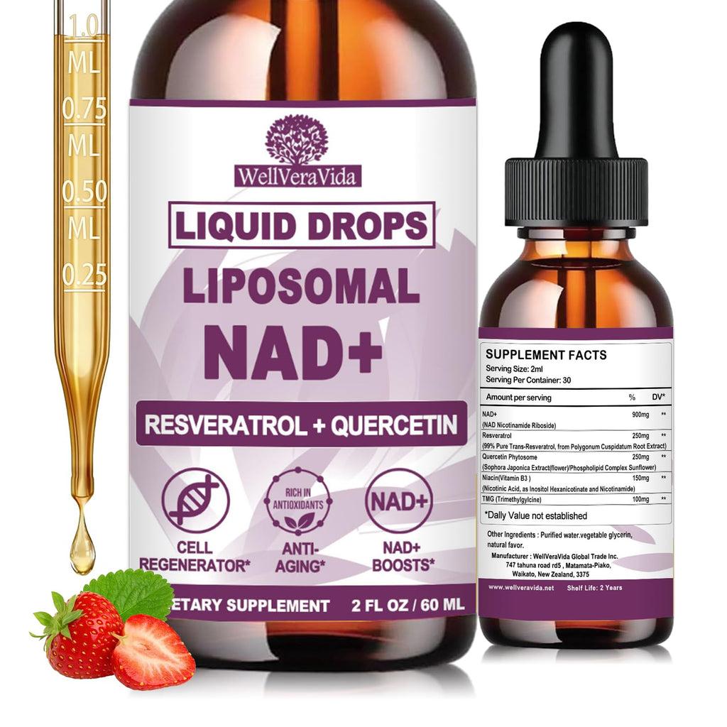 NAD+ Supplements for Men & Women, Extra Strength NMN Alternative Liposomal Nad⁺ Supplement with Resveratrol Quercetin for Cellular Energy & NAD+ Levels, Fast Absorption Liquid NAD Plus丨NON-GMO, 2Fl Oz WellVeraVida Au supplements