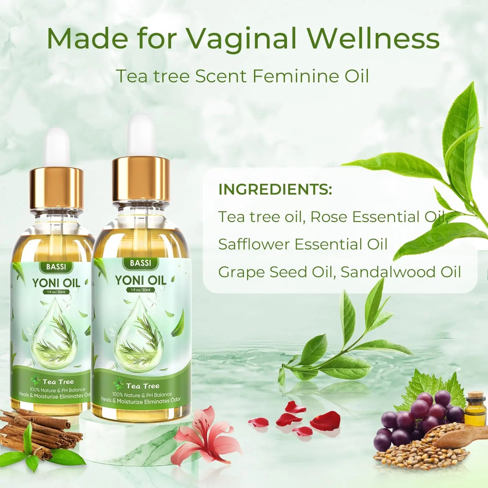 BASSI 2PCS Yoni Oil Organic Feminine Oil Vaginal Moisturizer For Wetness - Ph Balance for Women BASSI Au supplements