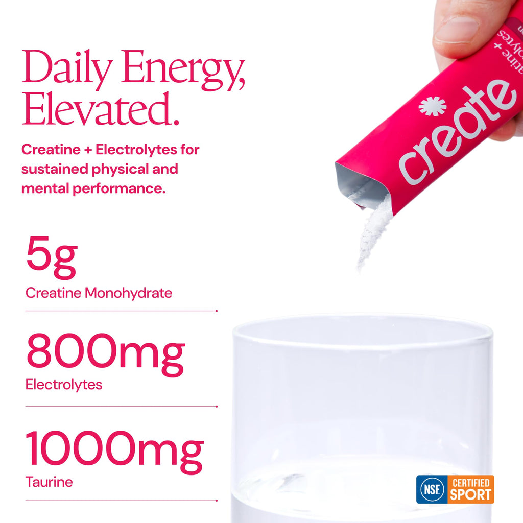 Create Creatine + Electrolytes Mix - Creatine Monohydrate Stick Packs, Supports Energy