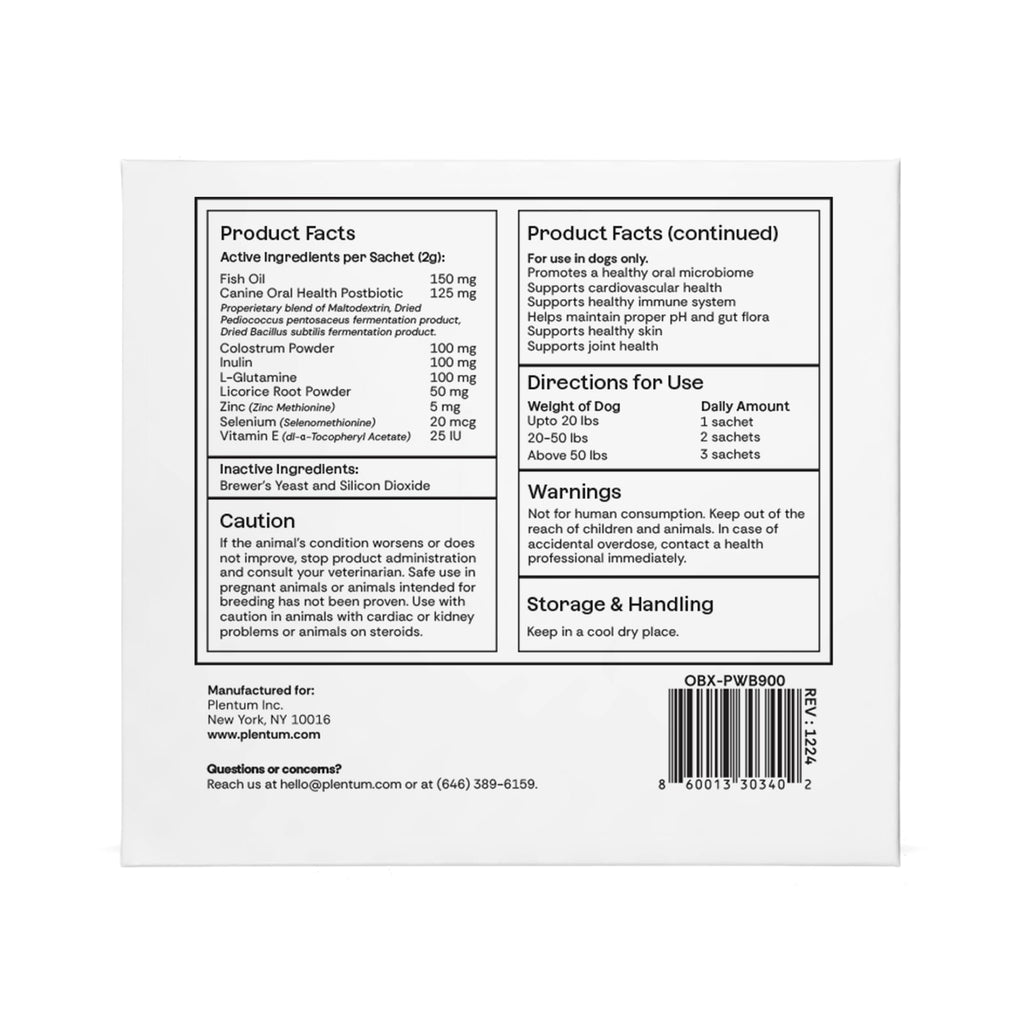 Daily Prebiotic + Postbiotic Dog Supplement Powder | 12-in-1 Support for Gut, Joints, Allergy, Immunity, Calming & Oral Health | Human-Grade Ingredients, No Artificial Flavors-No Fillers - 30 Sachets Plentum Au supplements