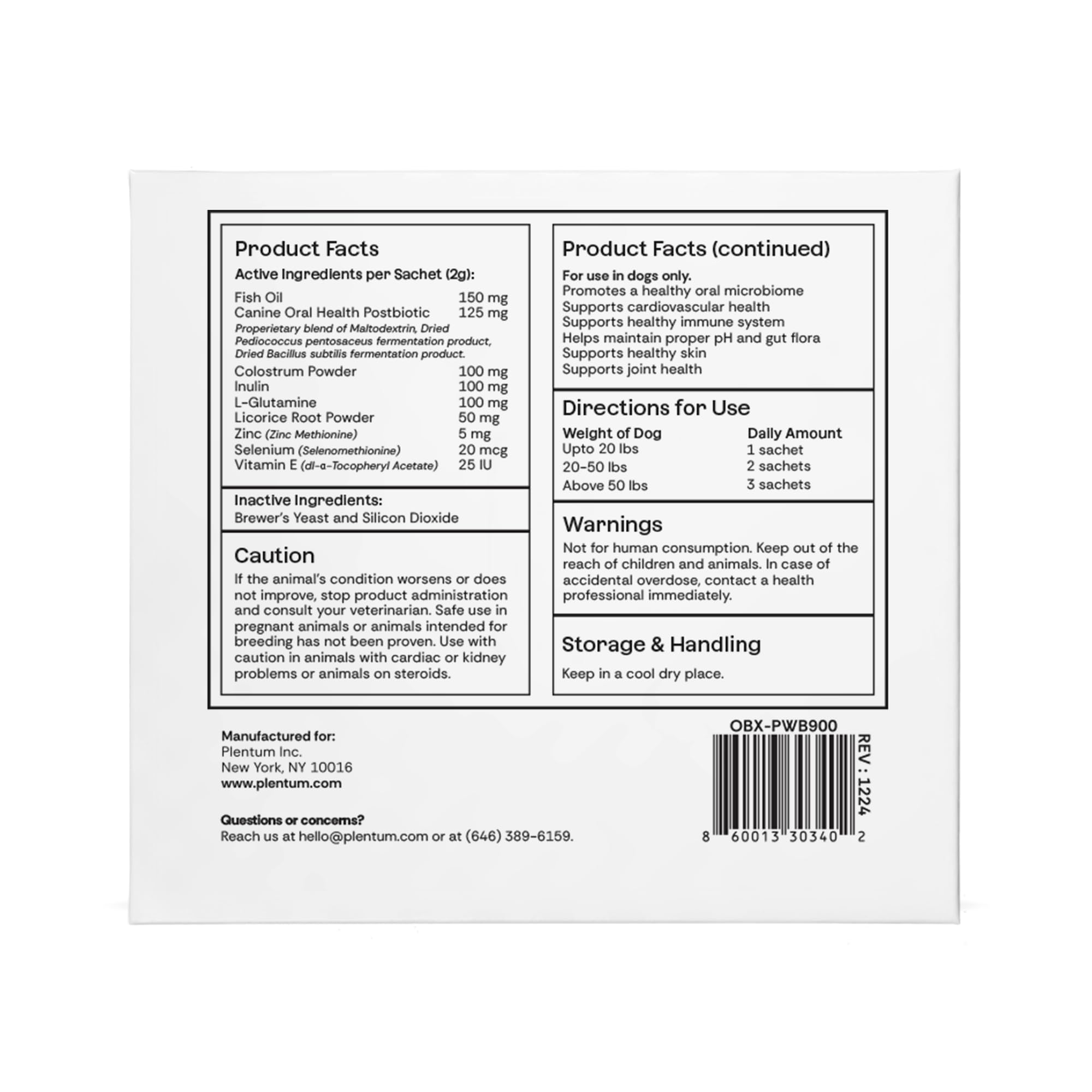 Daily Prebiotic + Postbiotic Dog Supplement Powder | 12-in-1 Support for Gut, Joints, Allergy, Immunity, Calming & Oral Health | Human-Grade Ingredients, No Artificial Flavors-No Fillers - 30 Sachets Plentum Au supplements