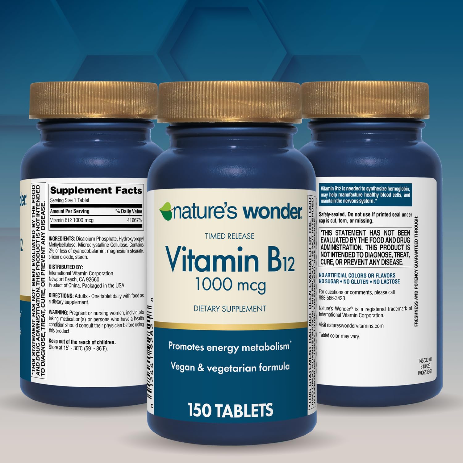 Nature's Wonder Vitamin B12 1000 mcg Timed Release Tablets for Energy Metabolism, Supports Brain Health and Nervous System Health