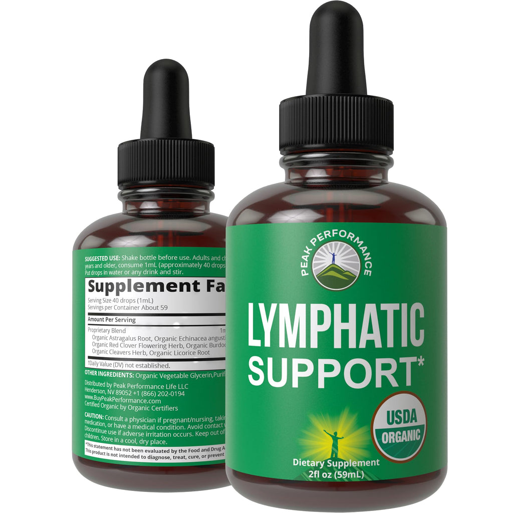 USDA Organic Lymphatic Drainage Drops. Sugar Free, Tasty 6-in-1 Lymph System Support for Detox, Cleanse. Vegan Supplement with Astragalus, Echinacea, Red Clover, Cleavers Herb, Licorice & Burdock Root Peak Performance Au supplements