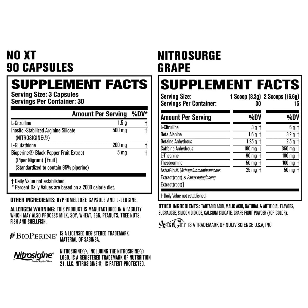 Jacked Factory Nitrosurge Pre-Workout in Grape & N.O. XT Nitric Oxide Booster for Men Jacked Factory Au supplements