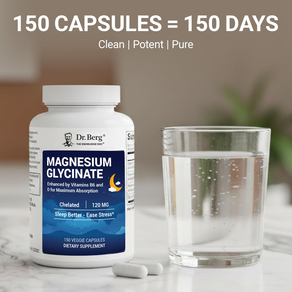 Dr. Berg Magnesium Glycinate 150ct – 4-in-1 Chelated for Muscle, Nerve, Sleep & Stress Support*– w/ D3, B6 & Zinc – 4X Lab-Tested