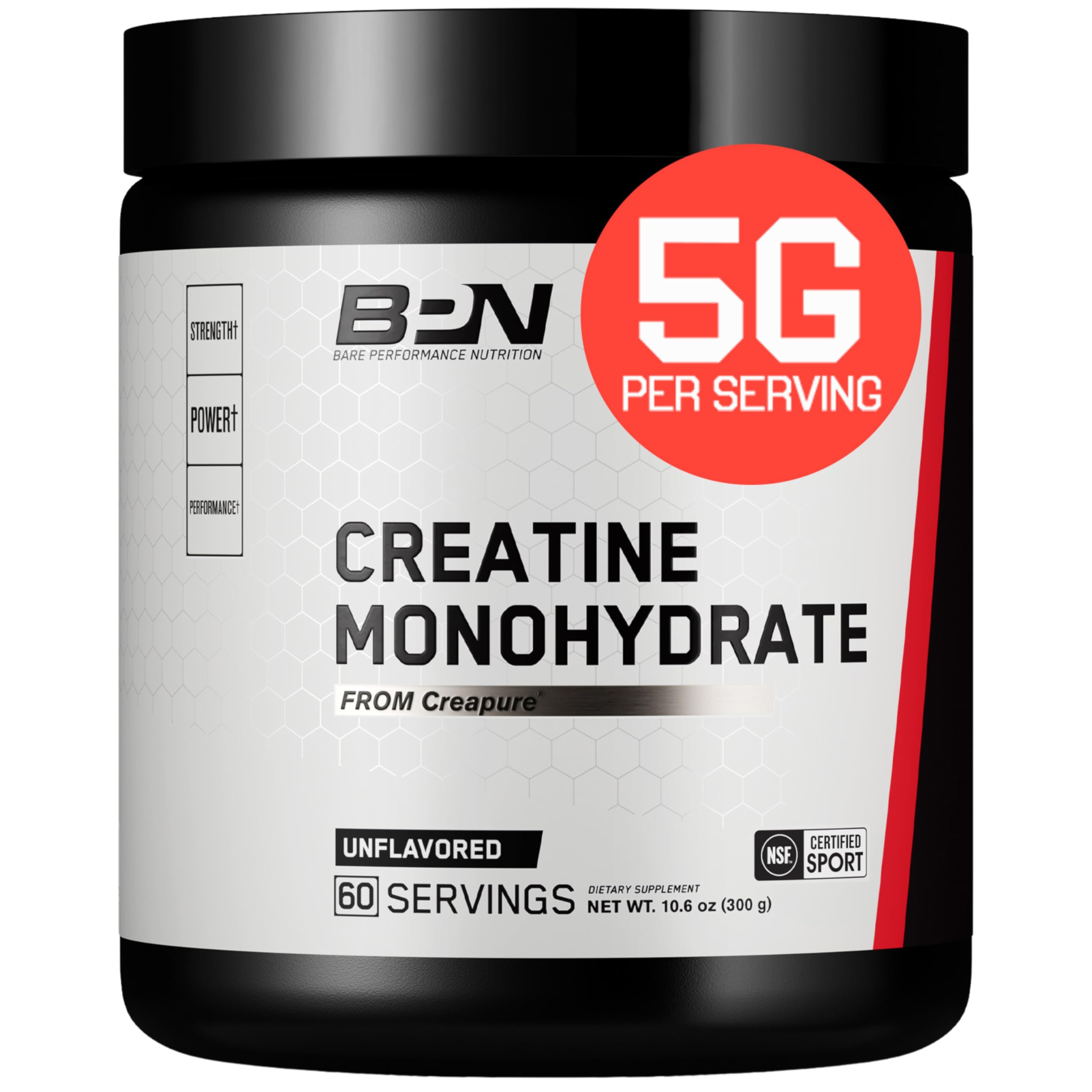 BARE PERFORMANCE NUTRITION, BPN Pure Creatine Monohydrate Powder by Creapure, 5g of Creatine per Serving,
