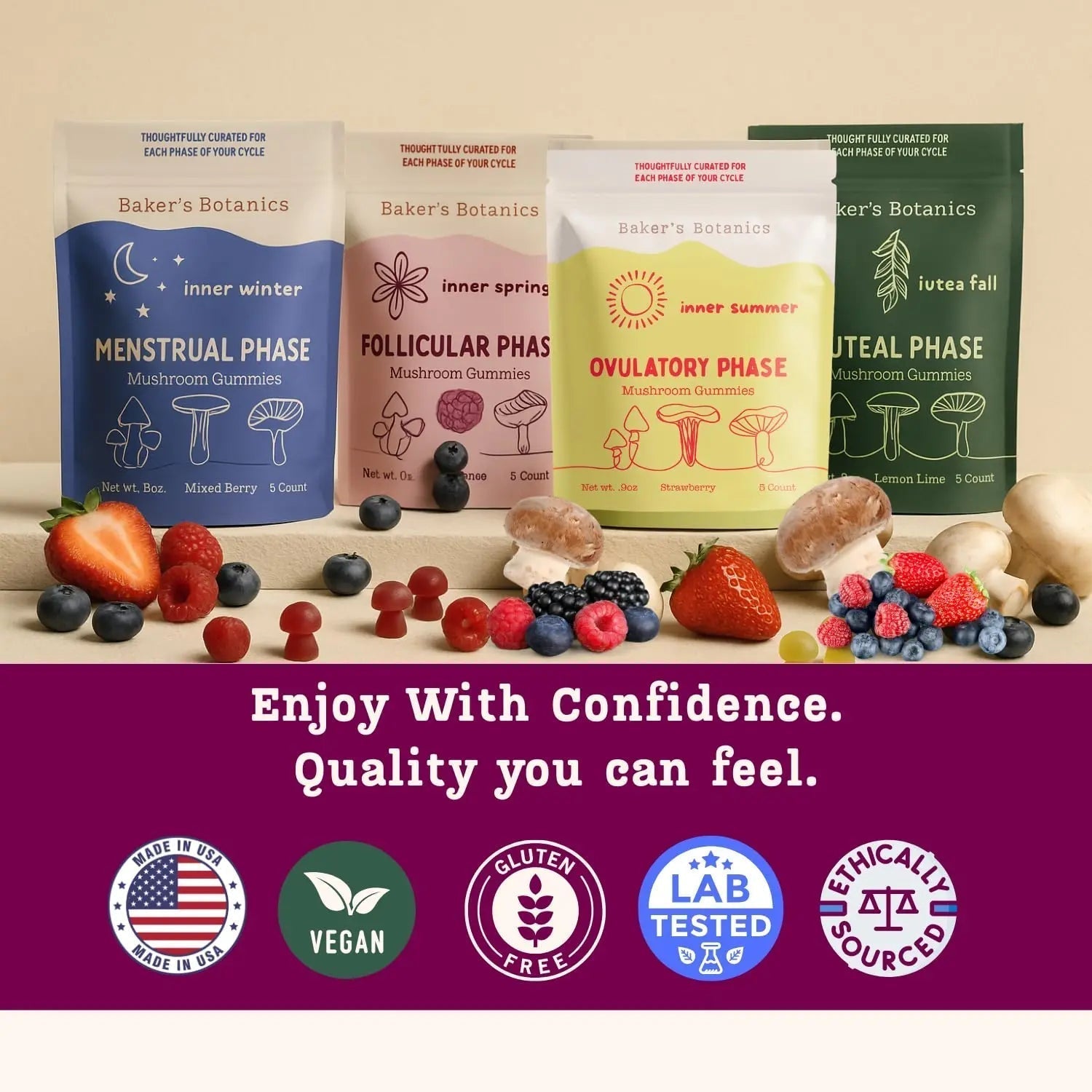 Period ovulatory & PMS Support Supplement for Women – Hormone Balance + 4-Phase Menstrual Cycle Kit | Vegan Functional Mushroom Gummies by Baker’s Botanics (Pack of 6)(30 Gummies) Baker's Botanics Au supplements
