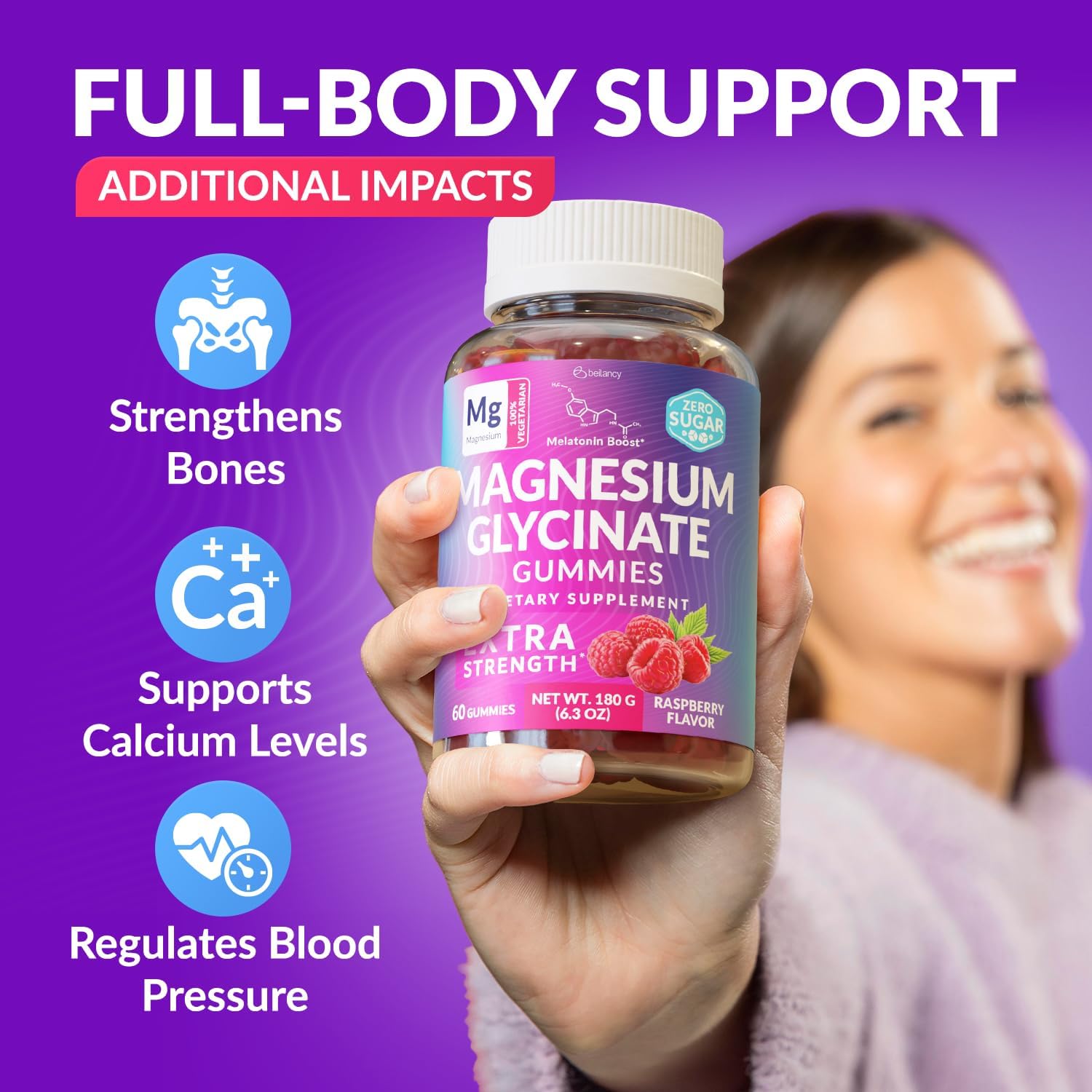 Magnesium Glycinate Gummies 400mg, Muscle Support and Relaxation, Magnesium Supplement for Women, Men and Kids, High Absorption, Sugar Free,