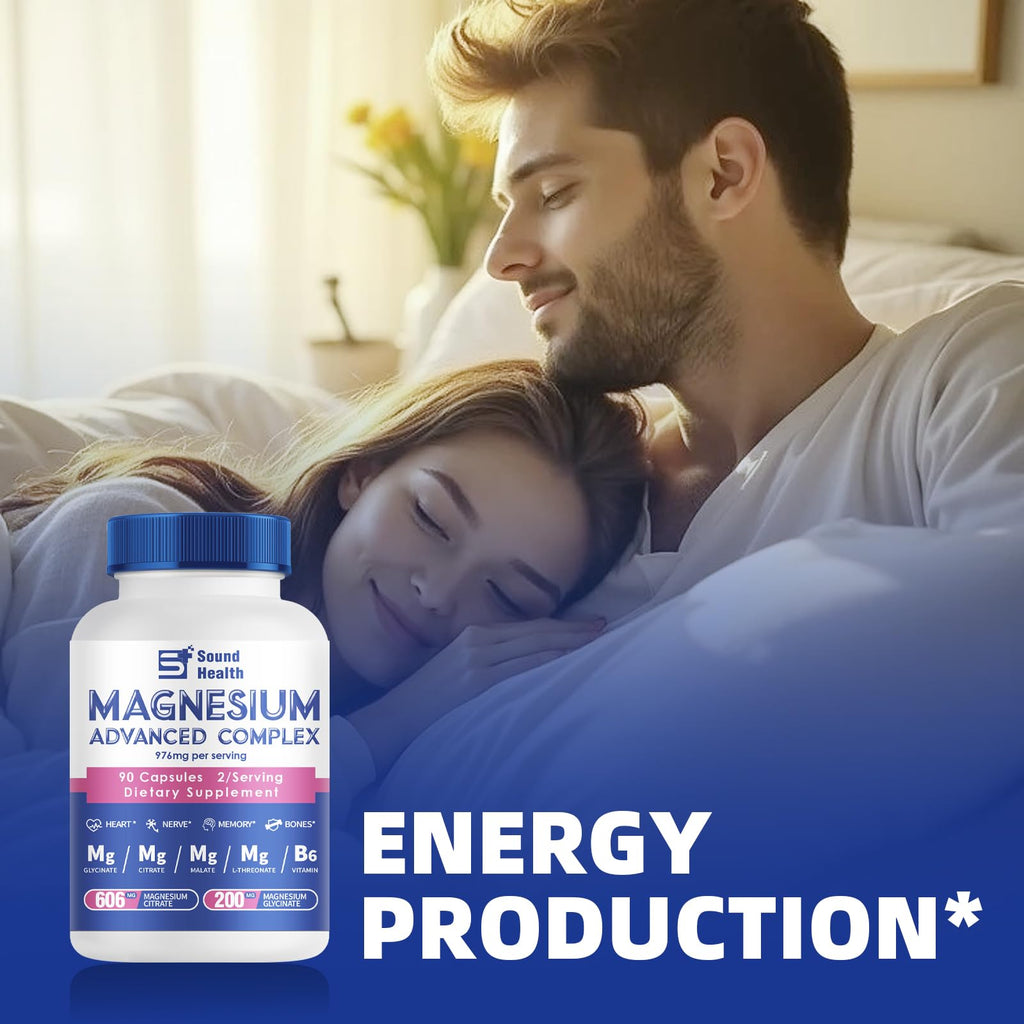 Magnesium Complex Capsule 5 in 1 Magnesium Supplement from Magnesium Glycinate, Citrate, Malate, L-Threonate & Vitamin B6, High Absorption Magnesium Supplement, Non-GMO, Vegan Sound Health Plus Au supplements