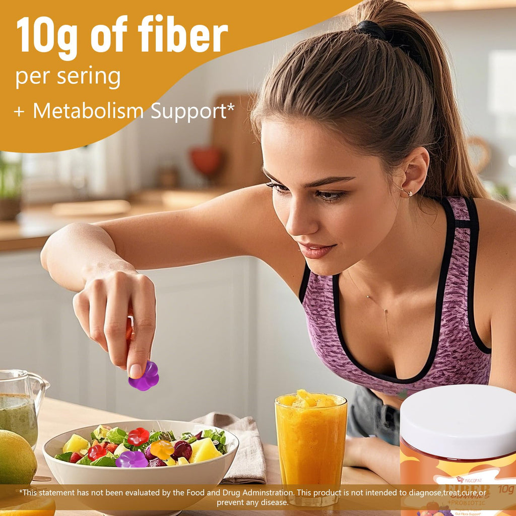 Migcopat 10G Fiber Gummies with Probiotics, Fiber Supplement with 30 Billion CFU Probiotics Blend, ACV, Vitamin C, Inulin - Support Digestive Health