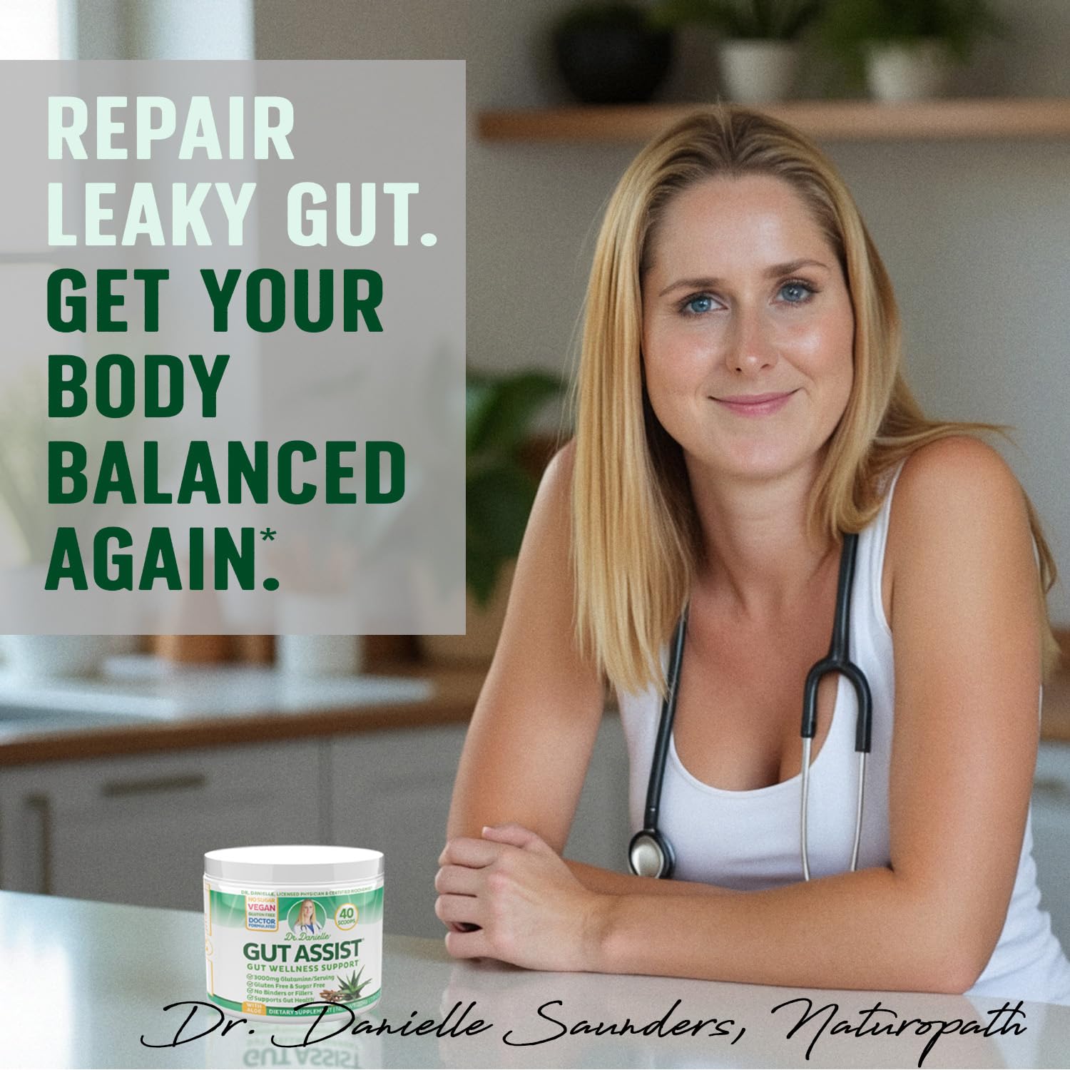 Leaky Gut Support Powder | L-Glutamine Gut Lining Digestive Drink Mix | Gluten-Free Doctor Crafted Botanical Formula | Gut Assist by Dr. Danielle