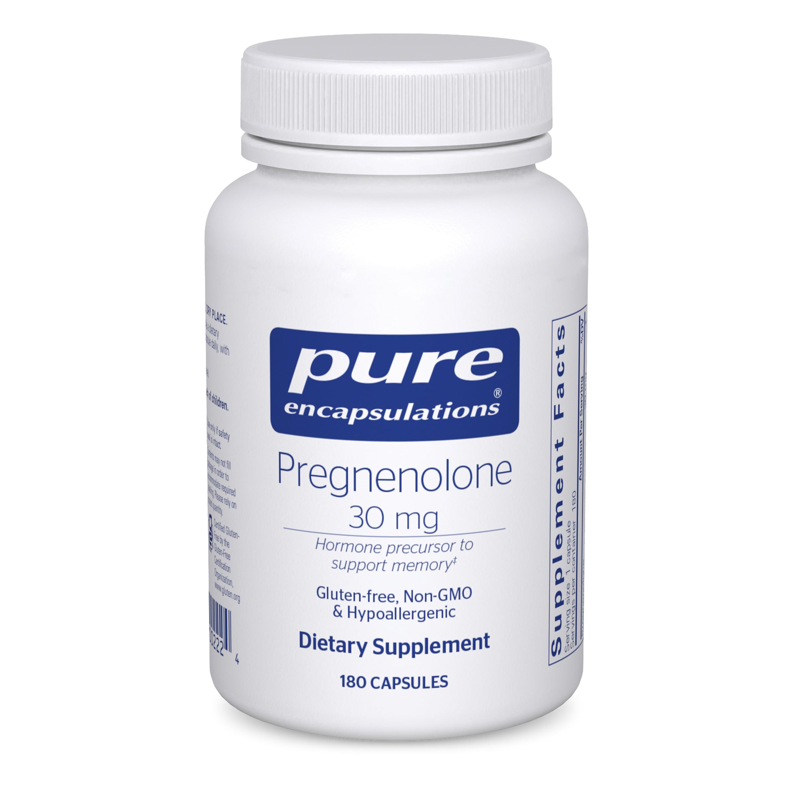 Pure Encapsulations Pregnenolone - 30 mg - Hormone Support - Memory Support - Gluten Free & Vegan - 180 Capsules