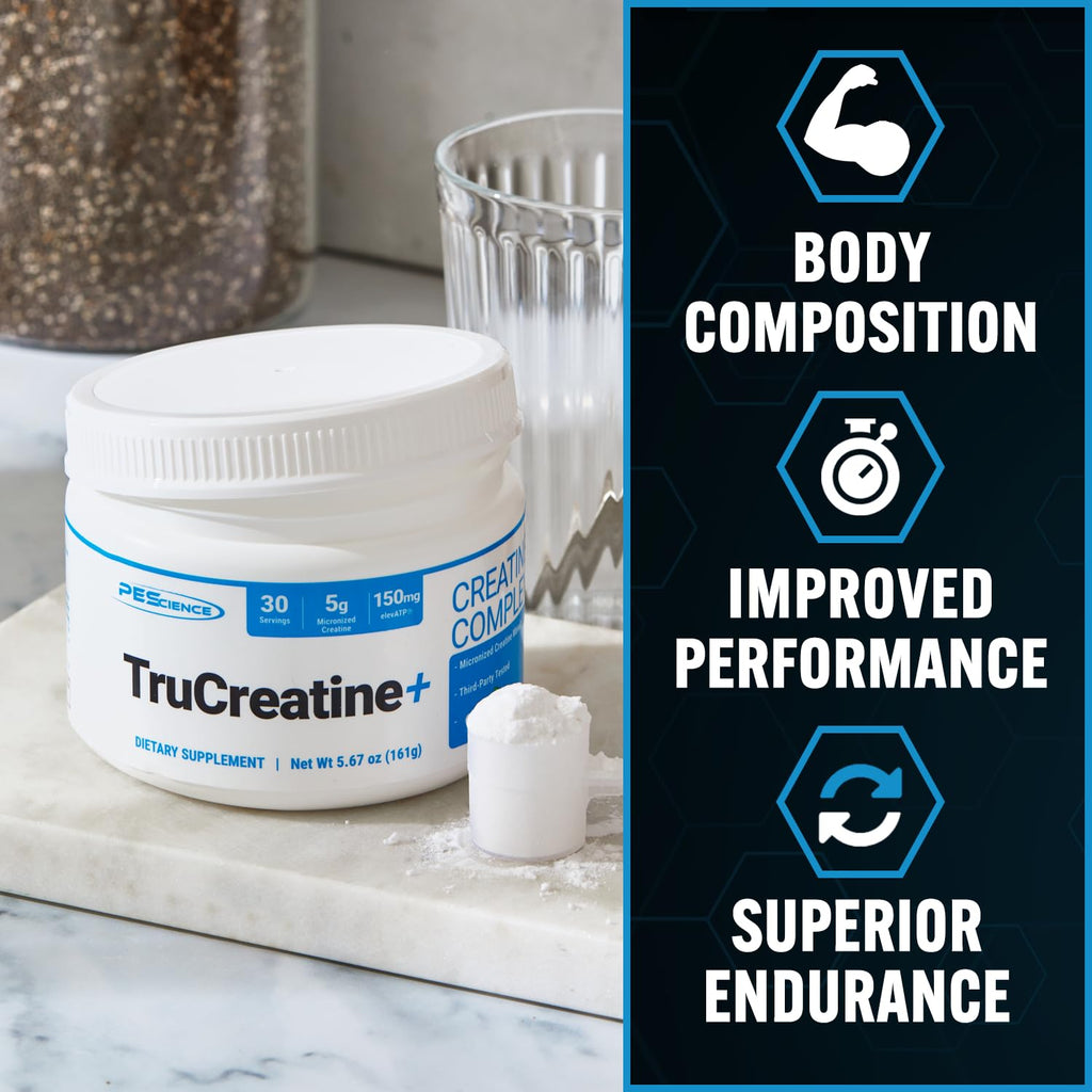 PEScience TruCreatine+ Creatine Monohydrate Powder Plus Epicatechin, Micronized Creapure Creatine for Women & Men, Supports Muscle Growth, Strength & Recovery, Cognition, 30 Servings, Unflavored PEScience Au supplements