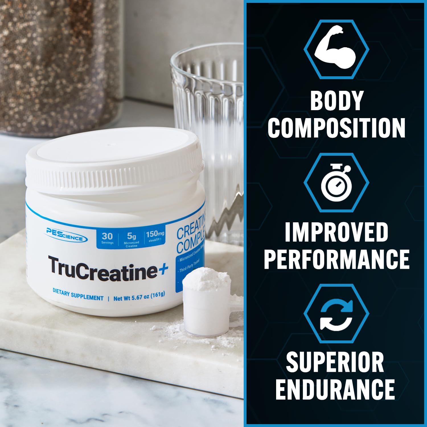 PEScience TruCreatine+ Creatine Monohydrate Powder Plus Epicatechin, Micronized Creapure Creatine for Women & Men, Supports Muscle Growth, Strength & Recovery, Cognition, 30 Servings, Unflavored PEScience Au supplements