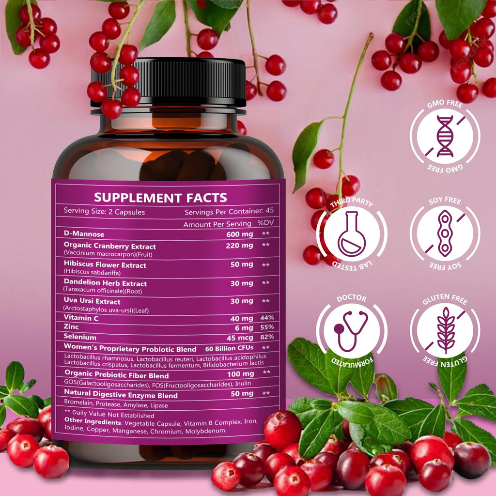 NATURE TARGET Probiotics for Women Urinary Tract Health with D Mannose & Cranberry - 60 Billion CFUs Vaginal Probiotics for Digestive Health, UTI & PH Balance with Prebiotics - 90 Capsules NATURE TARGET Au supplements