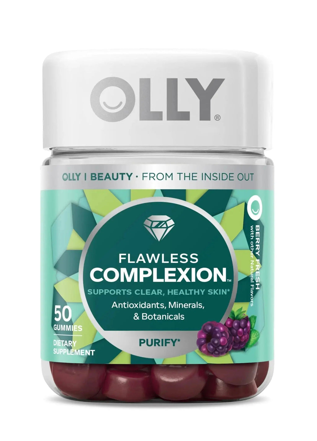 OLLY Undeniable Beauty Gummy & Flawless Complexion Gummy, Clear and Healthy Skin Support, Vitamins E, A, Zinc, Chewable Supplement, Berry - 50 Count (Pack of 1) OLLY Au supplements