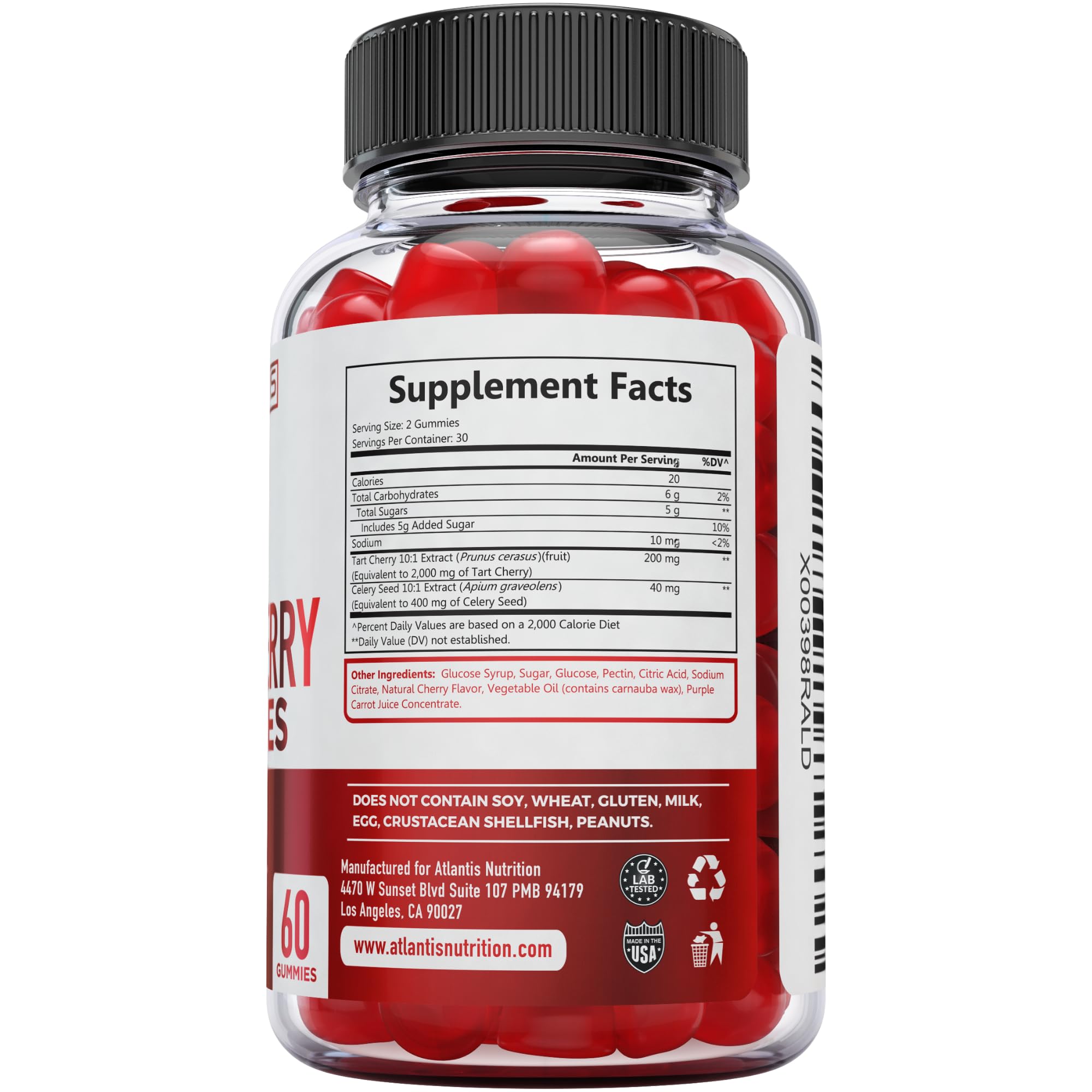 Atlantis Nutrition Tart Cherry Gummies with Celery Seed Extract - Advanced Uric Acid Cleanse for Immediate Relief | Joint Relief & Recovery
