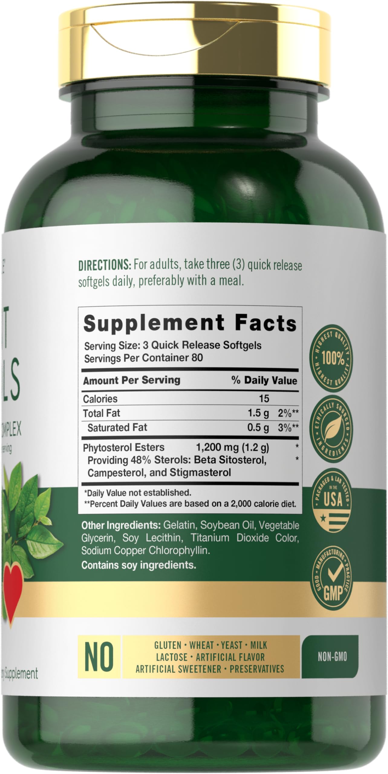 Carlyle Plant Sterols Supplement 1200 mg | 240 Softgels | with Beta Sitosterol | Non-GMO & Gluten Free