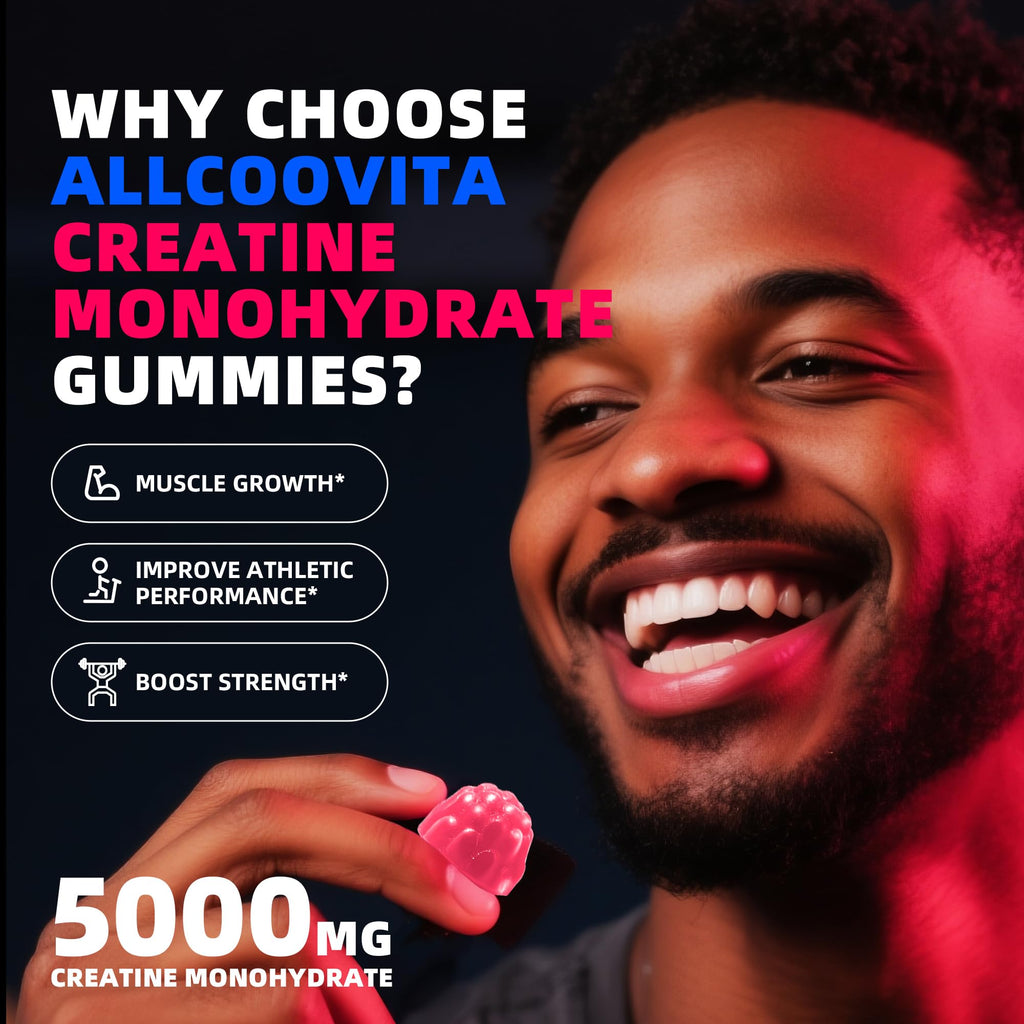 NSF Certified Creatine Gummy 5g - Creatine Monohydrate Gummies for Men & Women. Boost Focus,Strength, and Endurance, Anti-Melting Formula, Vegan, Gluten-Free, Non-GMO,(Raspberry & Blueberry 135 ct) Allcoovita Au supplements