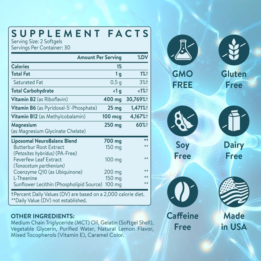 C Calthorvitana Migraine Relief Supplement – Liposomal Riboflavin, Vitamin B2 B6 & B12, Magnesium, CoQ10, L-Theanine, PA-Free Butterbur & Feverfew – Natural Head & Nerve – 60 Softgels C Calthorvitana Au supplements