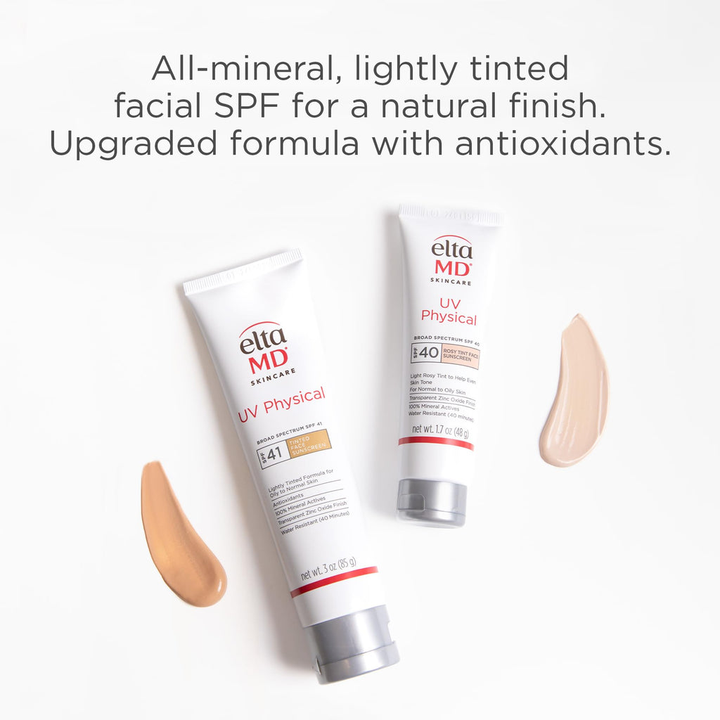 EltaMD UV Physical Tinted Mineral Sunscreen for Face SPF 41, 100% Mineral Actives Tinted Face Lotion, Water Resistant, Paraben-Free