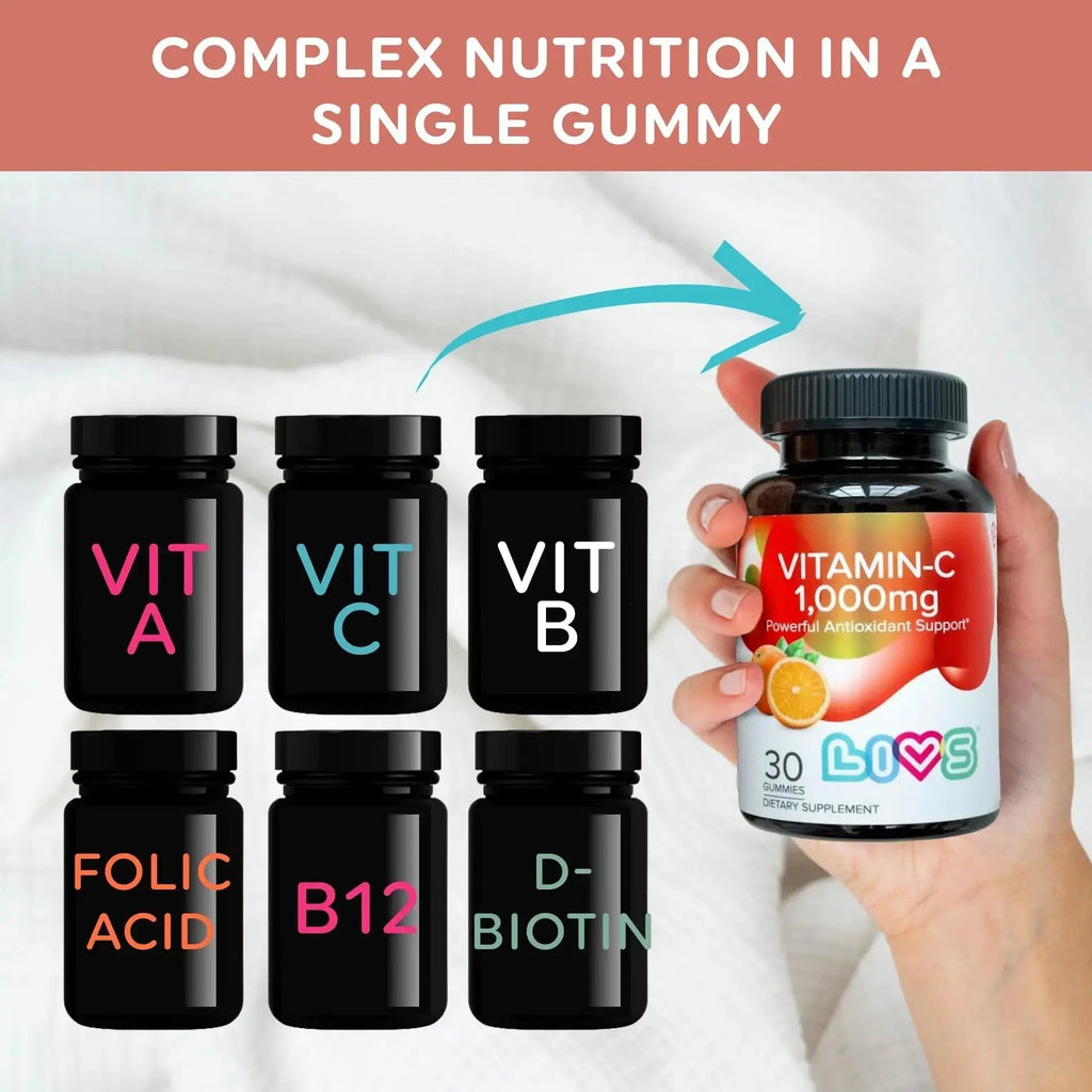 Vitamin C 1000mg Gummies for Kids & Adults |Antioxidant & Immune Support Supplement | Vegan Multivitamin for Hair, Skin & Nails LIVS Au supplements