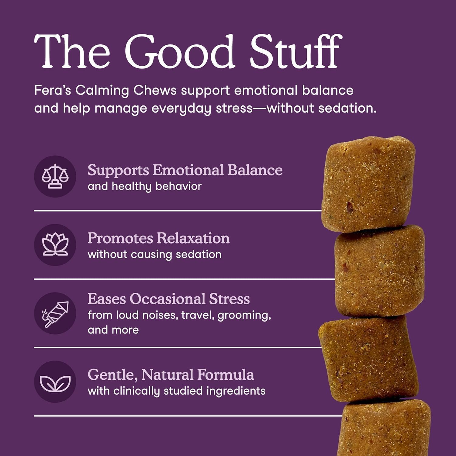 Fera Pets Dog Calming Chews - Helps Manage Everyday Stress & Separation - Promotes Relaxation - Ashwagandha & Priome® Mental Wellbeing Postbiotic Blend - 30 Soft Chews Fera Pets Au supplements